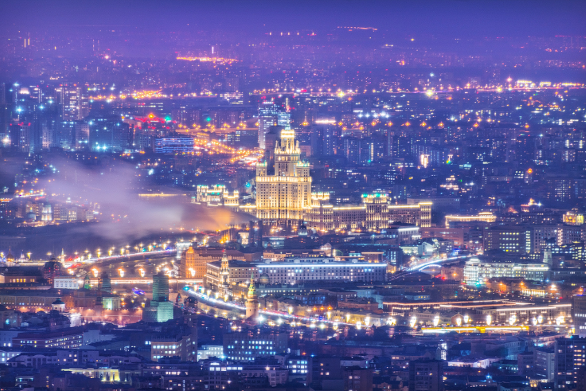 Панорама ночной Москвы со смотровой площадки в «МОСКВА-СИТИ» PANORAMA360